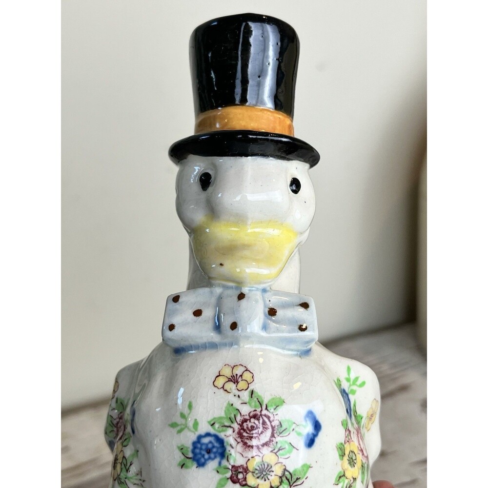 Vintage Occupied Japan Goose With Black Top Hat & Yellow Feet Floral Pattern 7”
